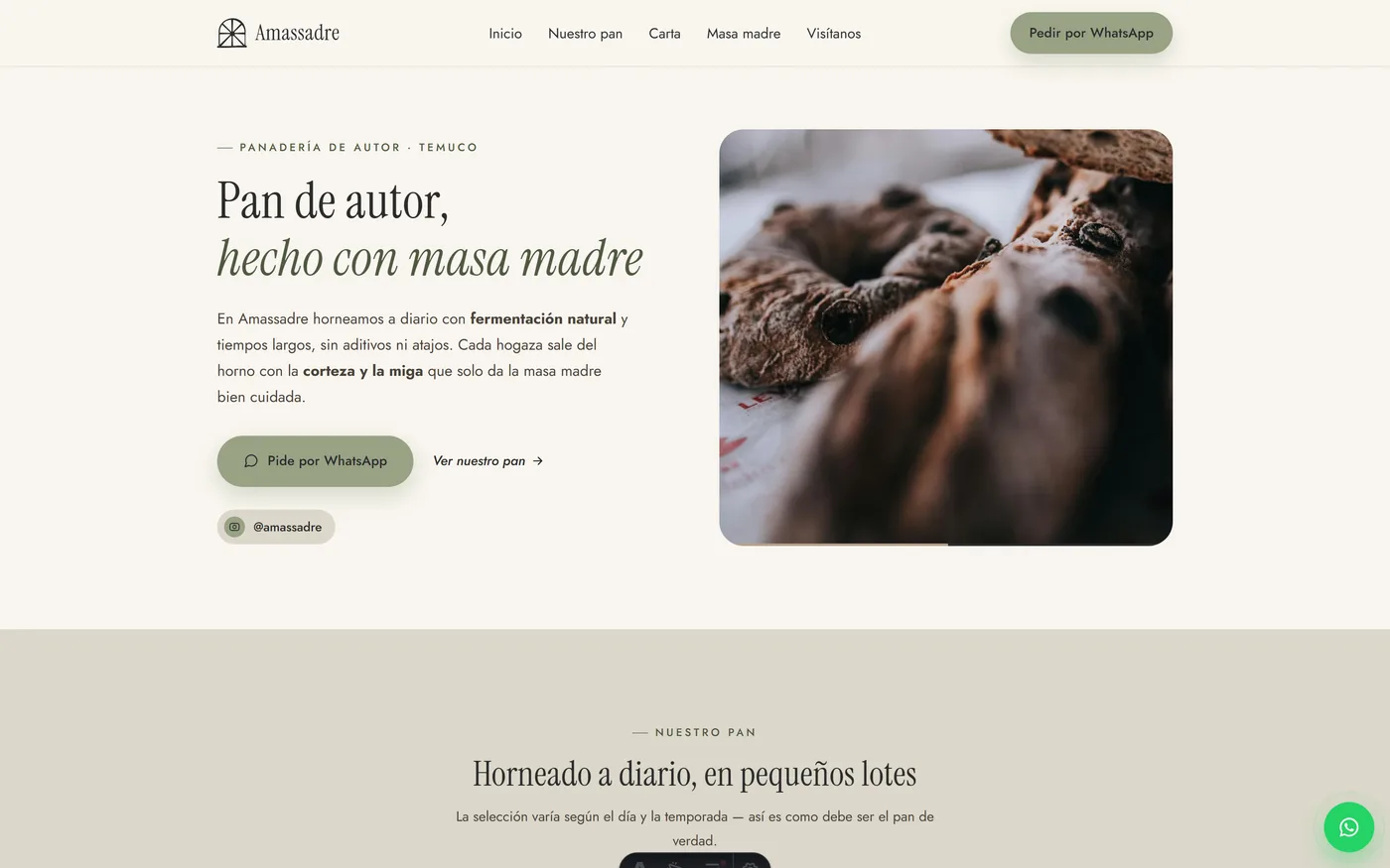 Captura de la landing page de Amassadre