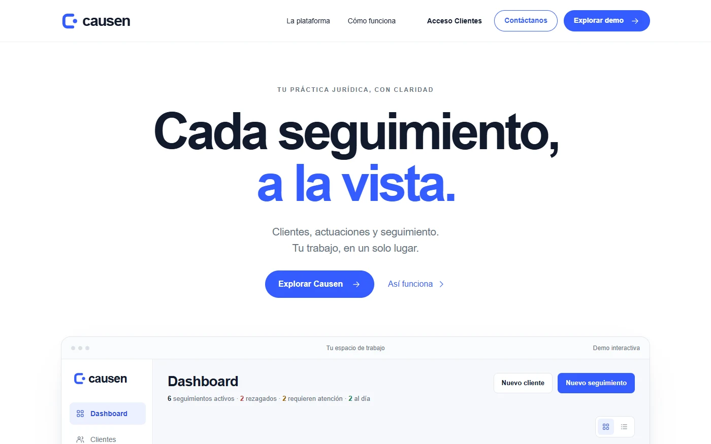 Captura de la landing page de Causen