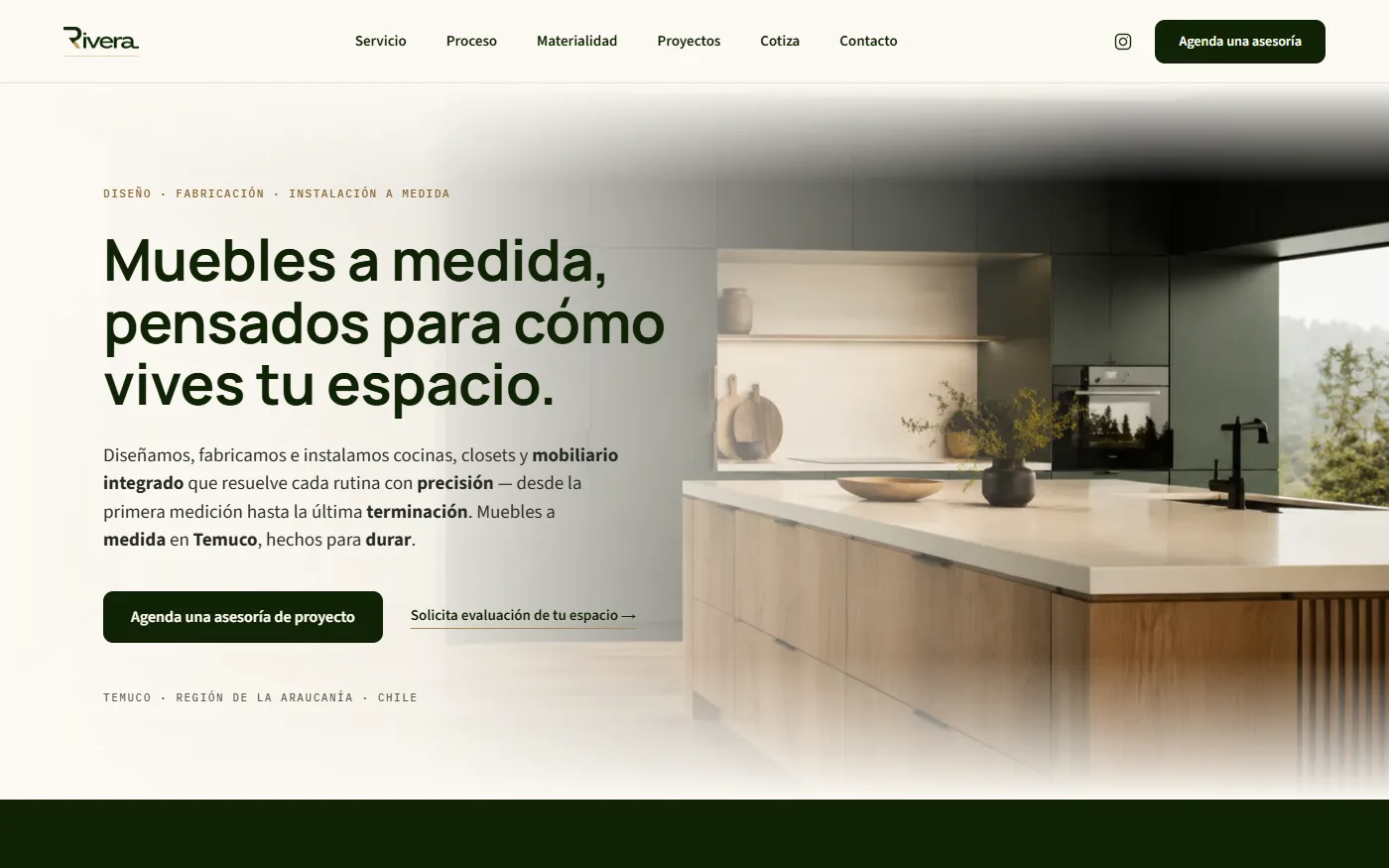 Captura de la landing page de Rivera